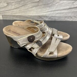 Romika Wedge Sandals Women's Size 6.5 Silver‎ Leather Open Toe Comfort Slip-On